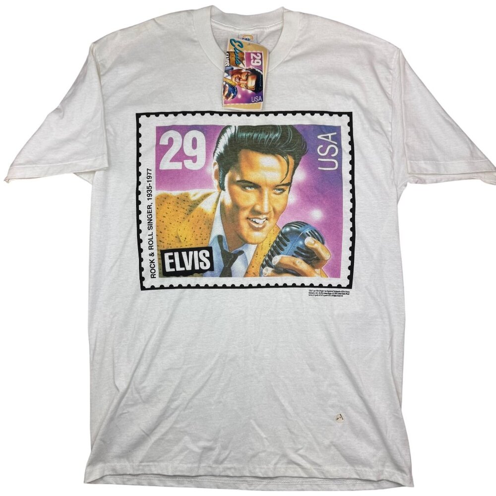 90's Elvis Presley USPS Postal Stamp White Single stitch T-Shirt Memorabilia XL